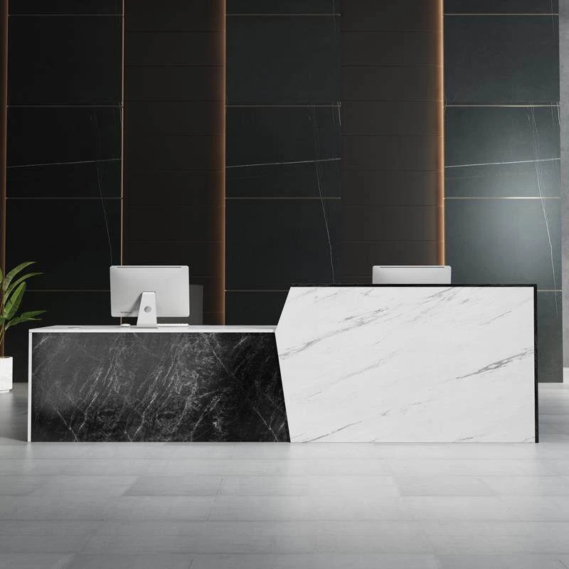 Creative company reception desk imitation marble pattern receptio beauty welcome reception desk special-shaped biurko Furniture