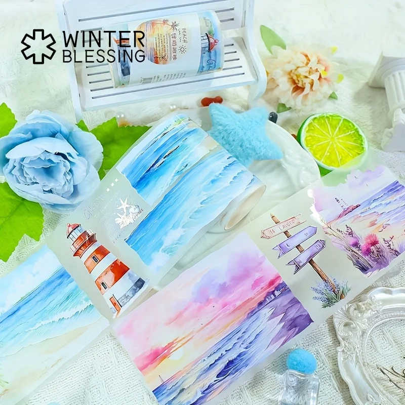 2m cenário à beira-mar pet washi fita praia cenário rolo transparente adesivos fita adesiva decorativa para scrapbooking diário