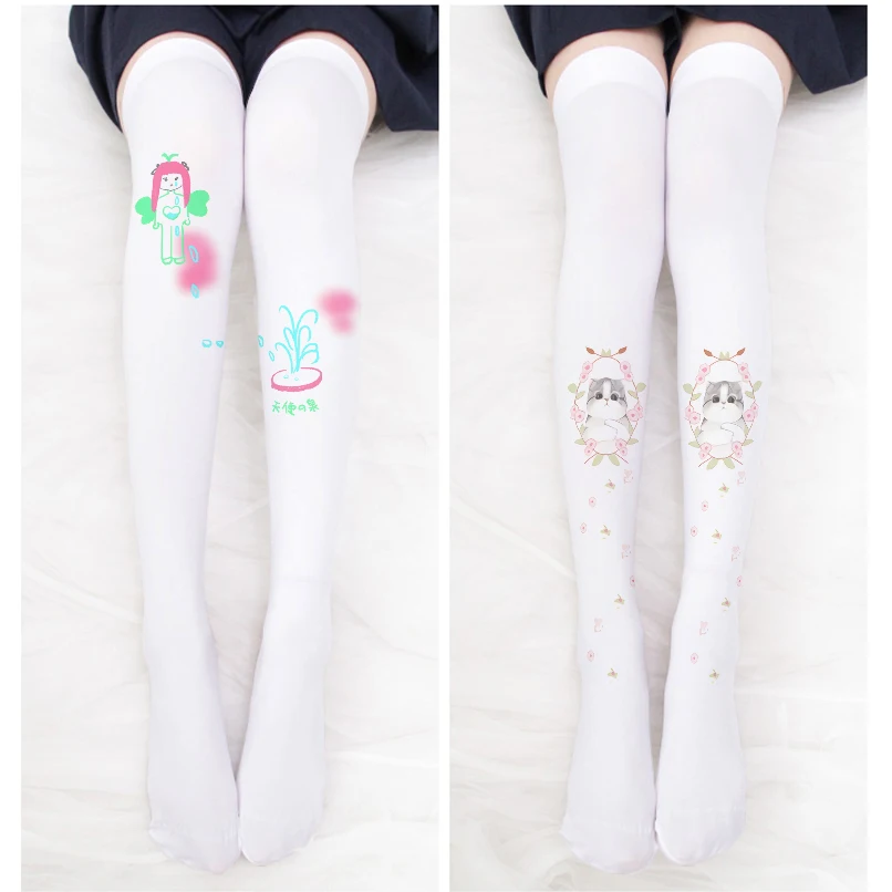 

Cute Cartoon Angel Cat Over The Knee Stockings Wome Sexy High Tube White Lolita Two-dimensional Cosplay Girl Thigh Stockings