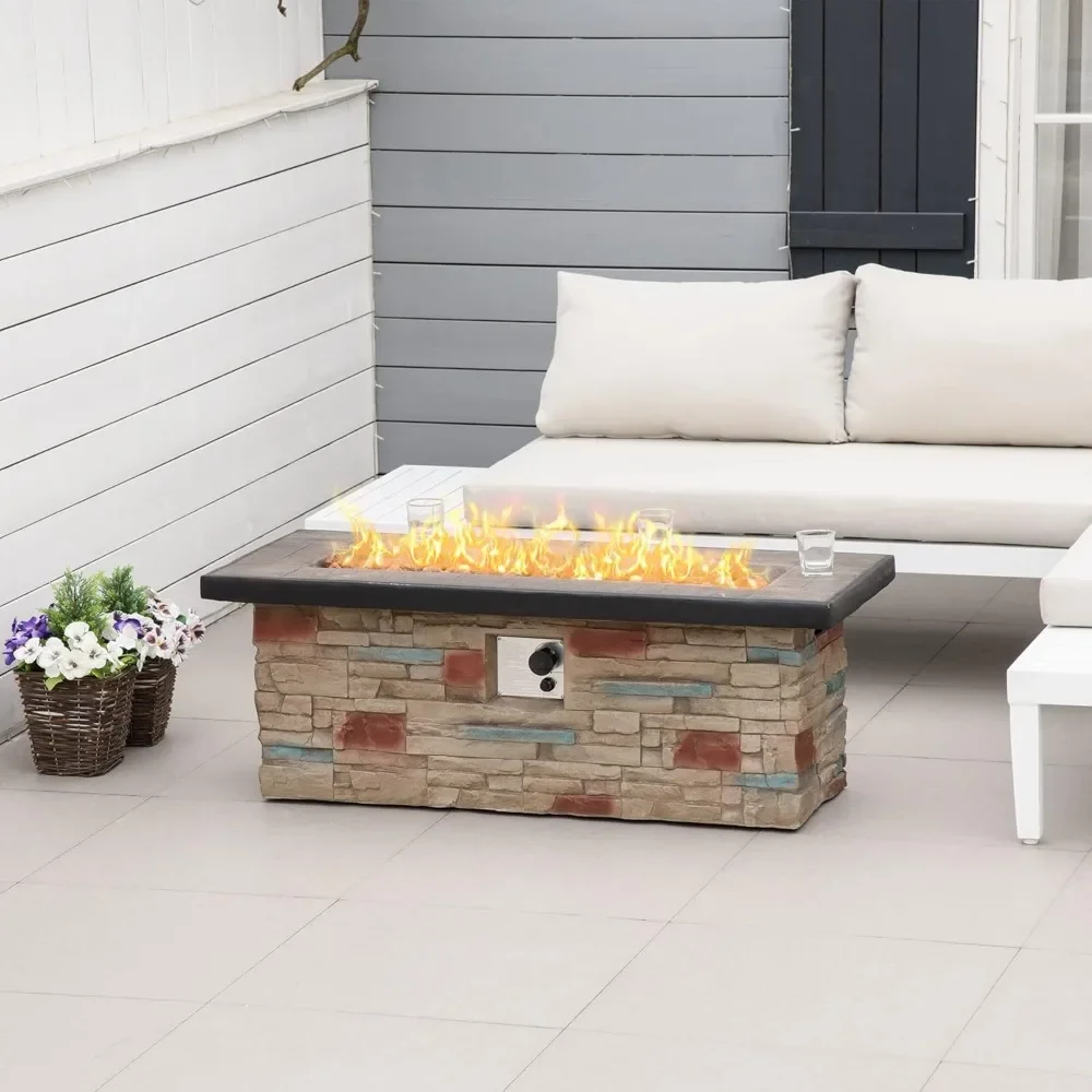 

48 Inch Fire Pit Table, 50,000 BTU Gas Firepit with Lava Rocks and Rain Cover, Outdoor Propane Gas Fire Pit Table