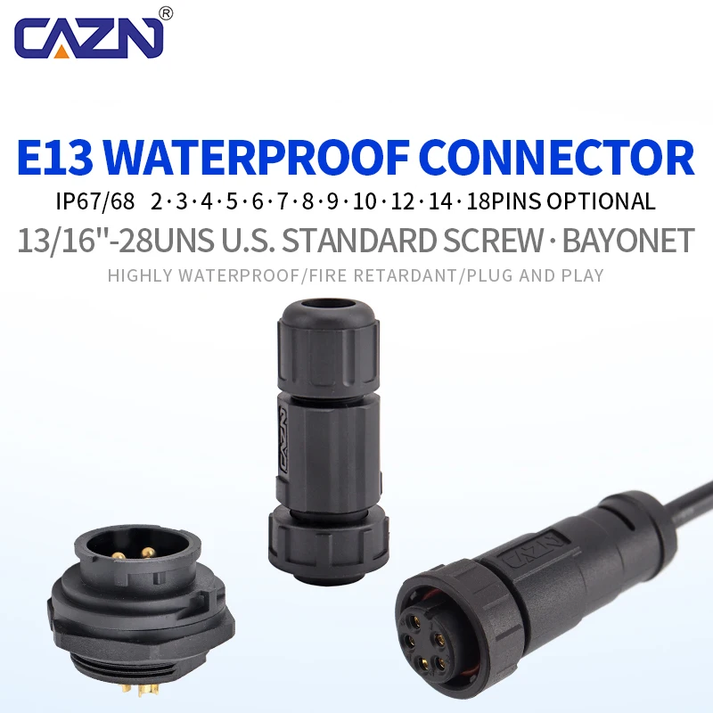E13 Bayonet Assembly Plug Quick Lock Straight Mating 2-18 Pin Male Female Waterproof for Outdoor Power Cable