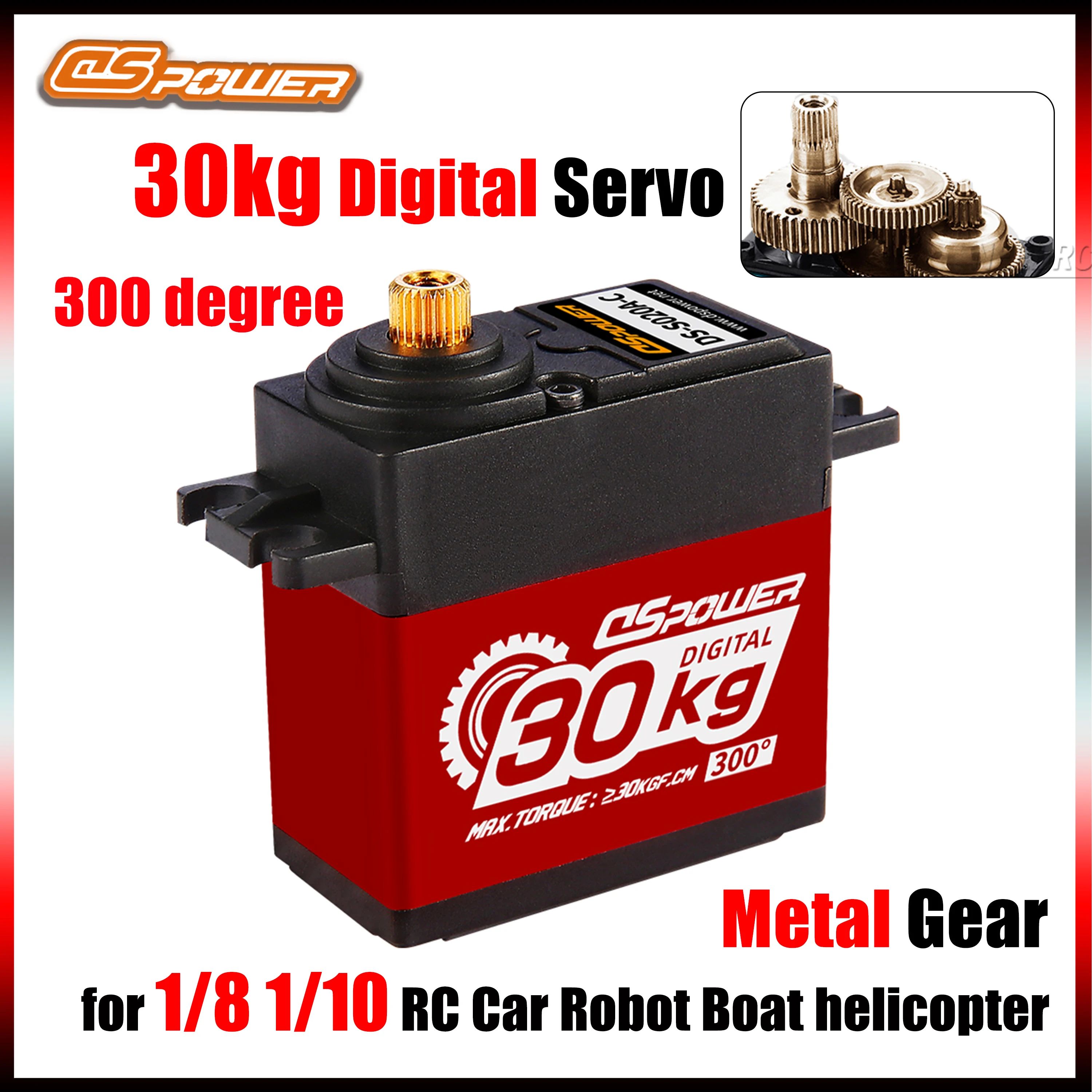 

DSpower 30KG Metal Gear Waterproof High Torque Motor Digital Servo 300° 6.0~7.4V for 1/8 1/10 RC Car Robot Boat Helicopter Part
