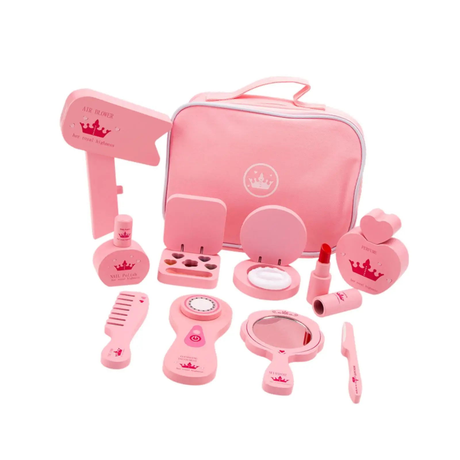 

Kids Makeup Kit Wooden Dressing Table Playset with Handbag Creative Little Girls