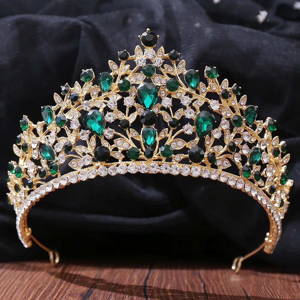 DIEZI Fashion Bride Hair Jewelry Baroque Luxury Blue Green Red Crystal Tiara Sweet Princess Crown Wedding New Hair Accessories