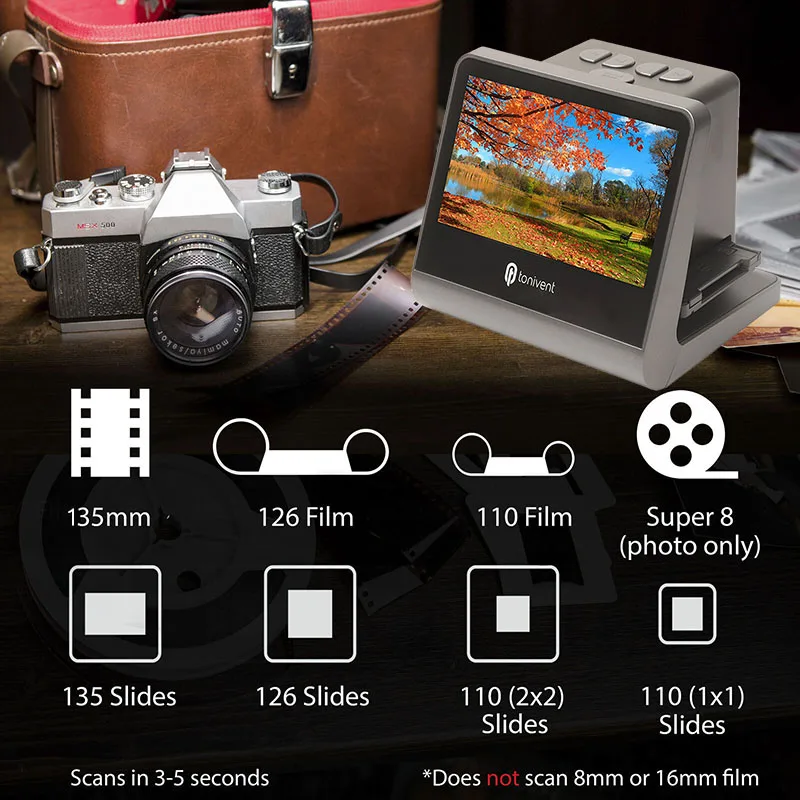 Scanner De Films Et Diapositives 12MP - Convertit 35mm 135 110 126 Super 8 En Photos Numériques JPG