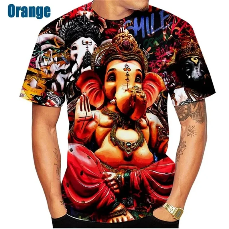 God Of Wisdom Ganesha T Shirts 3D Printing Hindu Ganesha Tshirt Men And Womens Apparel Short Sleeve Breathable Streetwear Tops