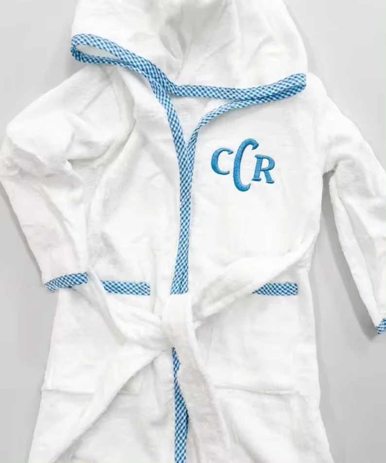 Musbala Kids Cotton Terry Bathrobes With Belt Unisex Long Sleeve Hooded Trim Spa Robes