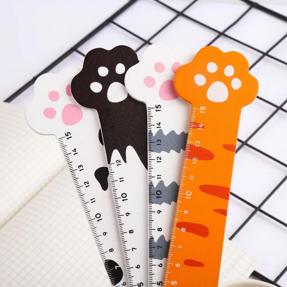 Cat's Paw Cute Wood Tools Ruler Cartoon Creative 15CM Straight Ruler Funny Novetly Student Straight Ruler School