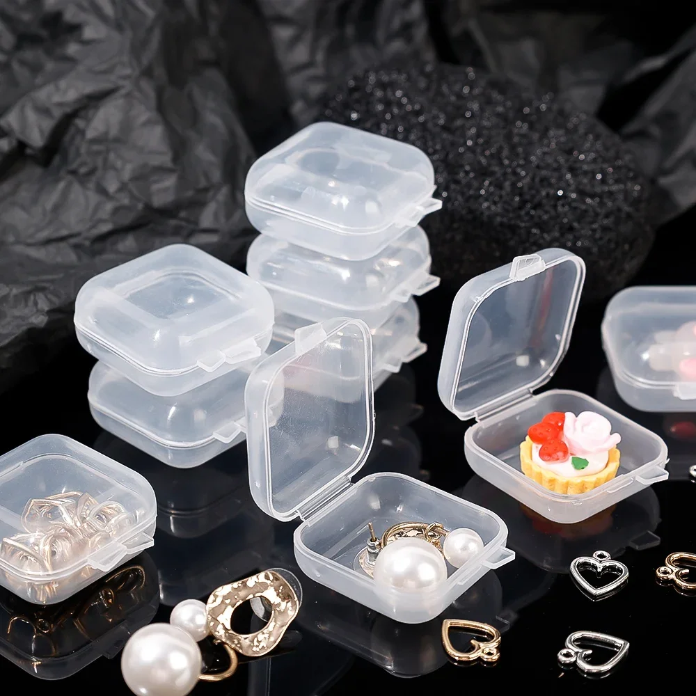 5-50Pcs Square Storage Box Mini Transparent Plastic Flip Cover Small Case Pill Jewels Dustproof Storage Pack Boxes Wholesale