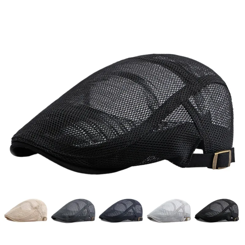 

2023 New Hat Men And Women Summer Mesh Breathable Beret British Retro Peaked Cap Light Board Advance Hats