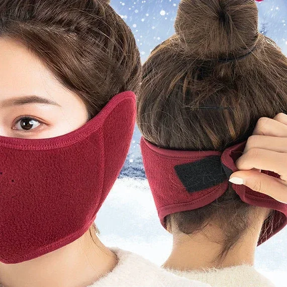 Inverno ao ar livre máscara térmica ciclismo à prova de vento máscara de proteção de ouvido frio 2-em-1 respirável manter mais quente máscara de lã earmuffs