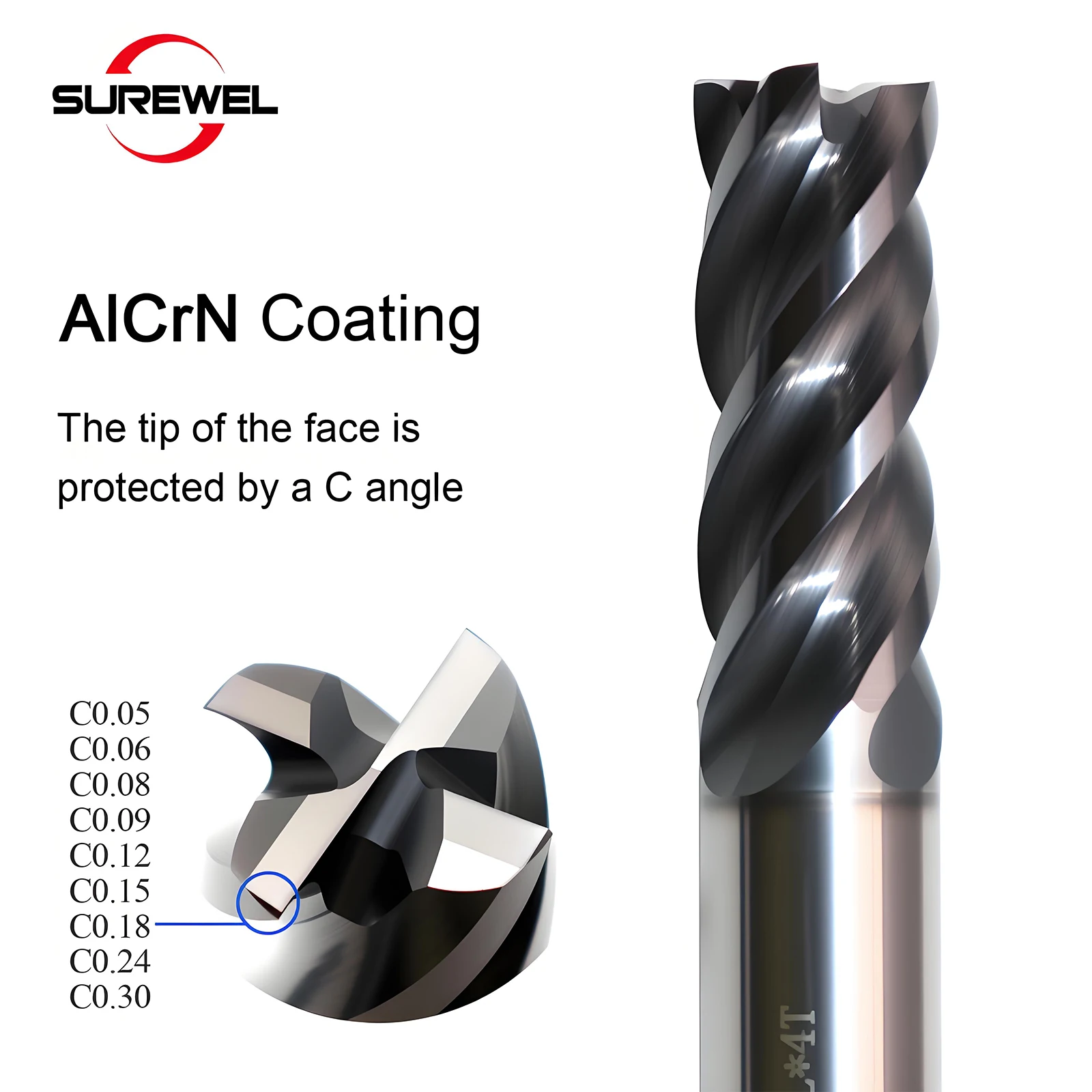 

4 flute High Efficiency Carbide End mill machining stainless steel, titanium alloy CNC tools milling cutter with C angle coating