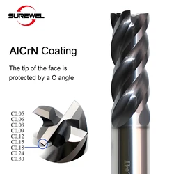 4 flute High Efficiency Carbide End mill machining stainless steel, titanium alloy CNC tools milling cutter with C angle coating
