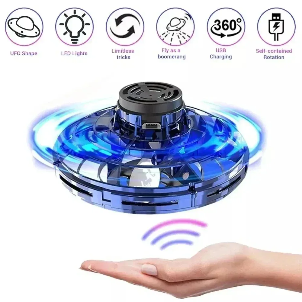 Flying Helicopter Spinner Fingertip Upgrade Flight Gyro Flyorb Hover Ball Mini Drone Aircraft Toy LED UFO Type Toy Kid Gift