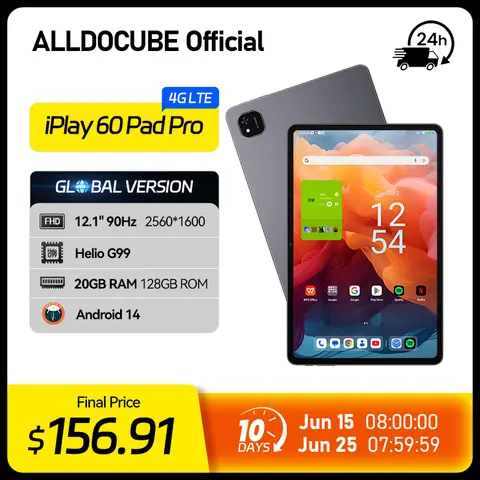 ALLDOCUBE iPlay 60 Pad Pro 태블릿 12.1인치 90Hz 디스플레이 MTK8781 20GB(8+12 가상)RAM 128GB ROM 10000mAh Android 14 4G LTE 태블릿