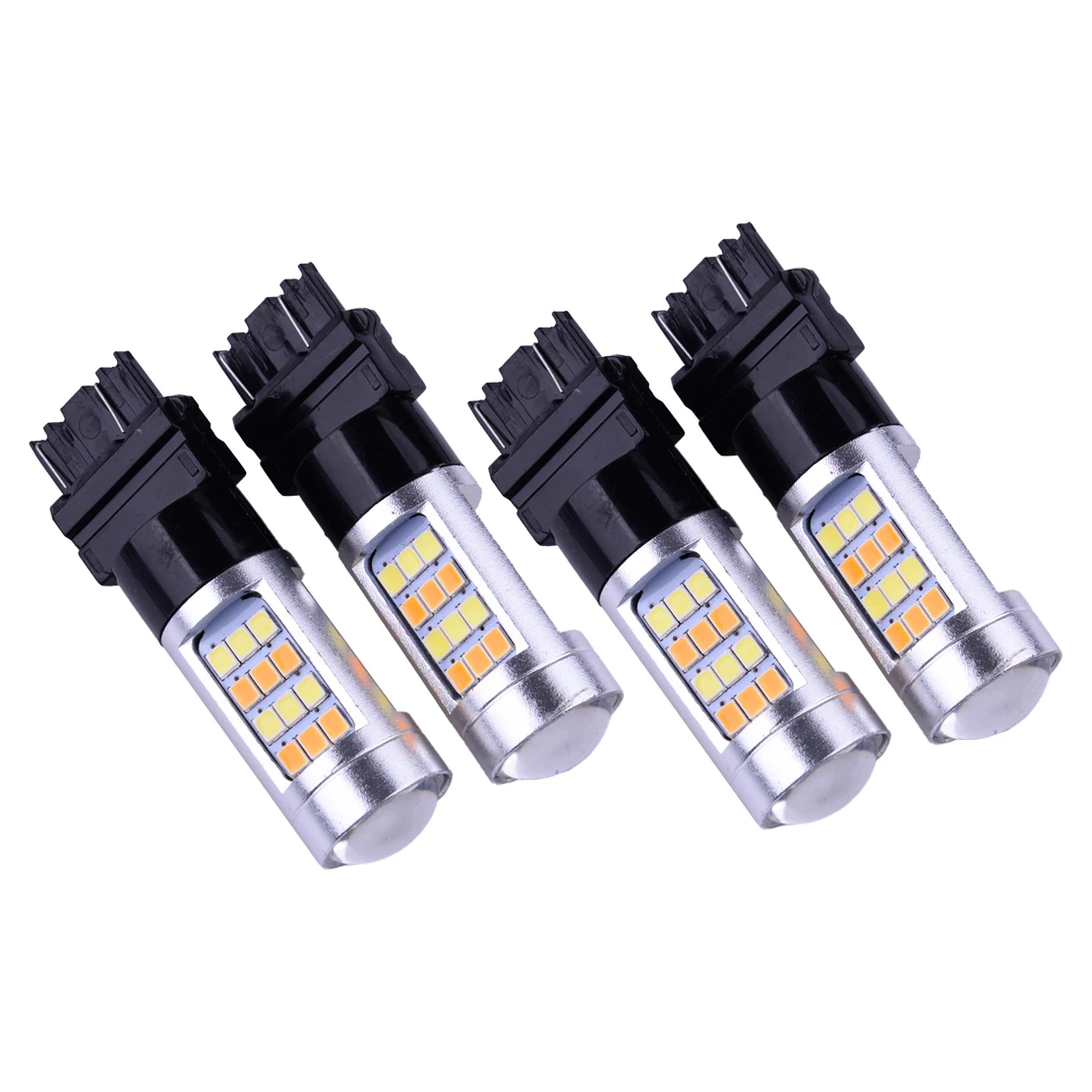 4pcs/Set Error Free White Amber 3157 LED Switchback DRL Turn Signal Parking Light Bulbs DC 12V High Quality