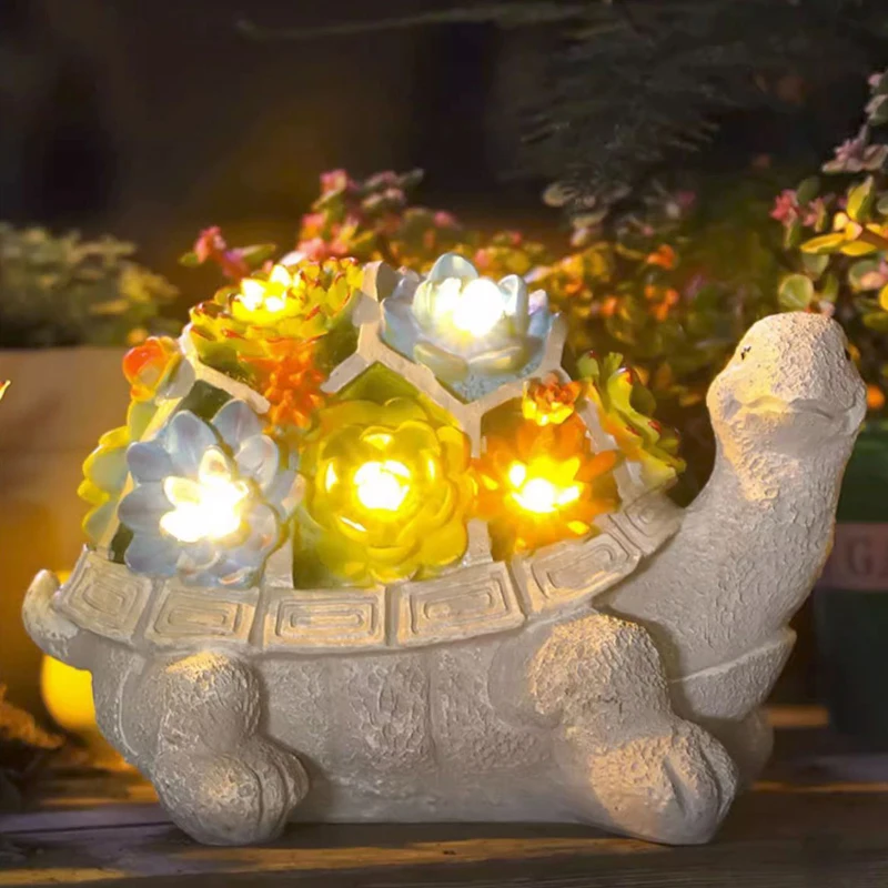 Solar Turtle Statues Garden Lights IP55 Resin Outdoor Lawn Decor Garden Balcony Yard LED Lights Ornament Outdoor Landscape Lamps