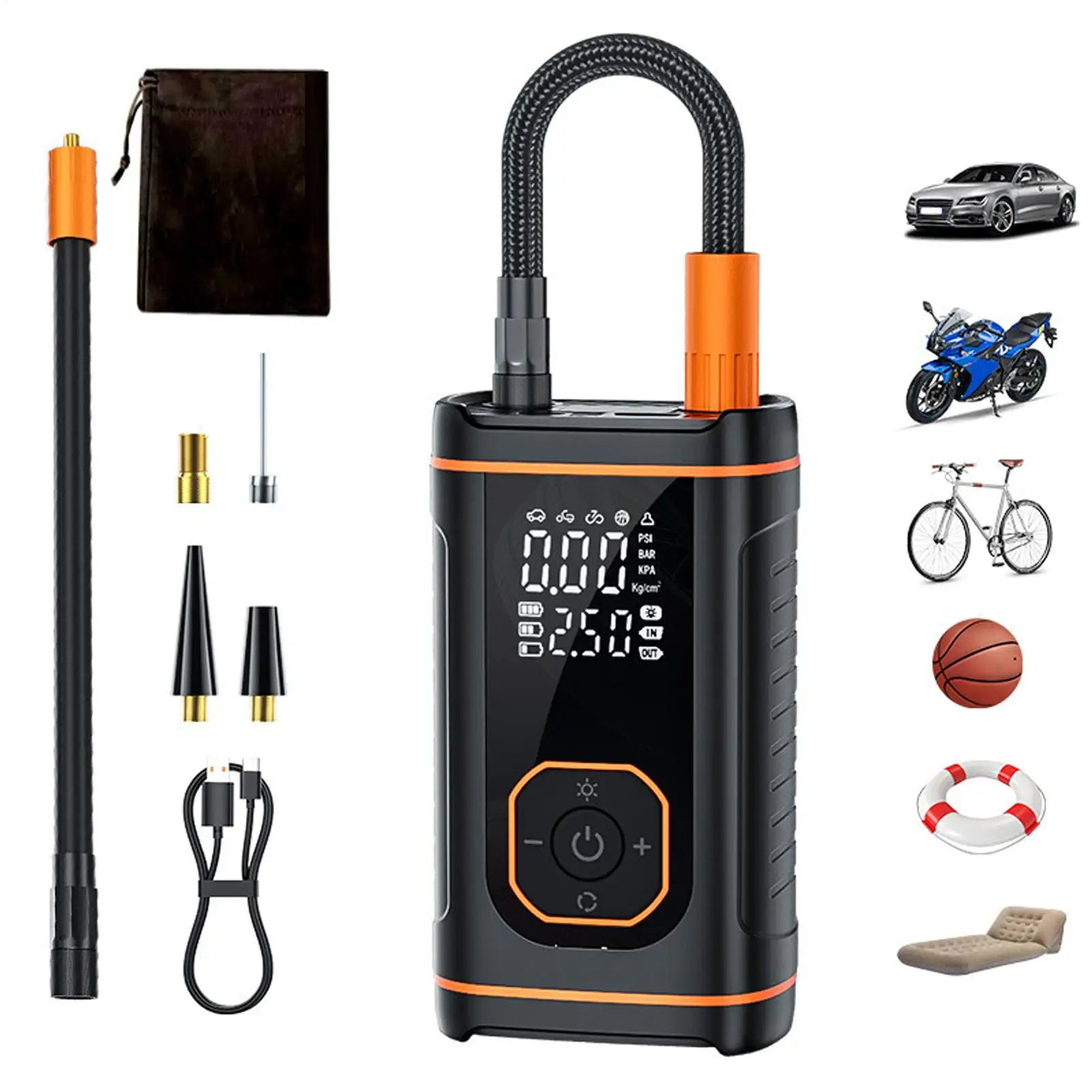 Car Tire Air Pump Portable Rechargeable Digital Display Compressor Car Tire Pump for Vehicle Motorcycle Bicycle Ball Inflator