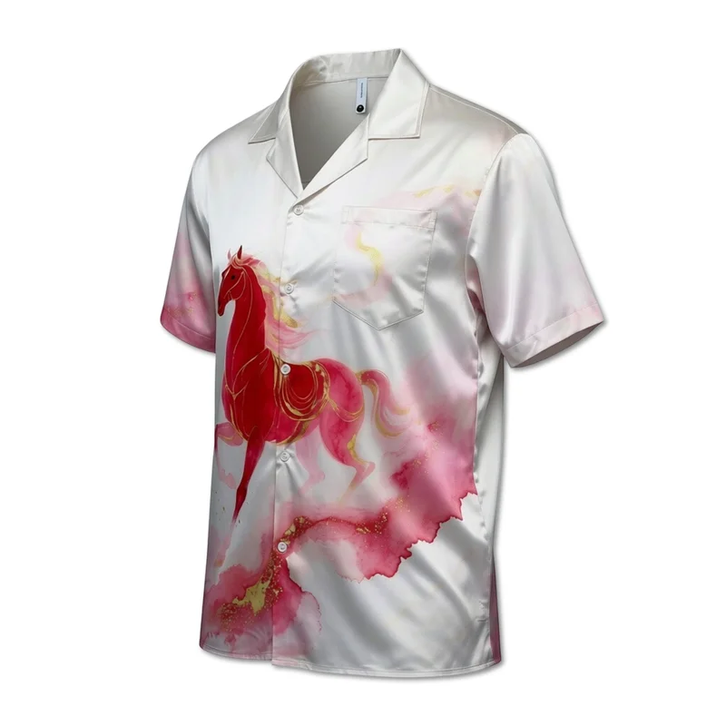 

Высококачественные сатиновые рубашки из ткани «красная лошадь» для мужчин и женщин, модные, свободные, повседневные, для отдыха и пляжа, с коротким рукавом