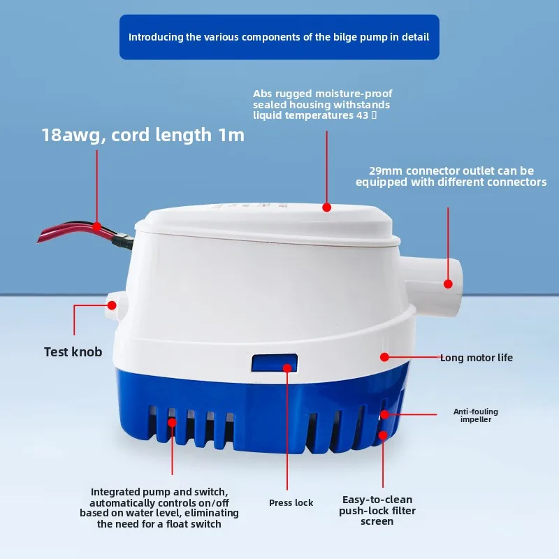 Marine Bilge Drain Pump 12V Automatic Small Dc Yacht Low Water Submersible Pump RV Pump