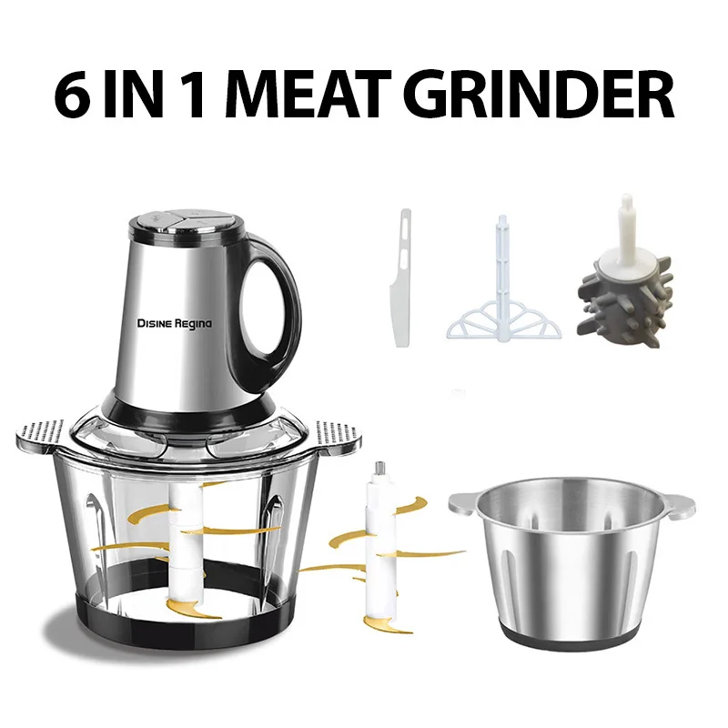 Customizable 6-in-1 Multifunctional Meat Grinder 3.5L Glass Bowl 6-Blade Gold Edition Stainless Steel Electric 5