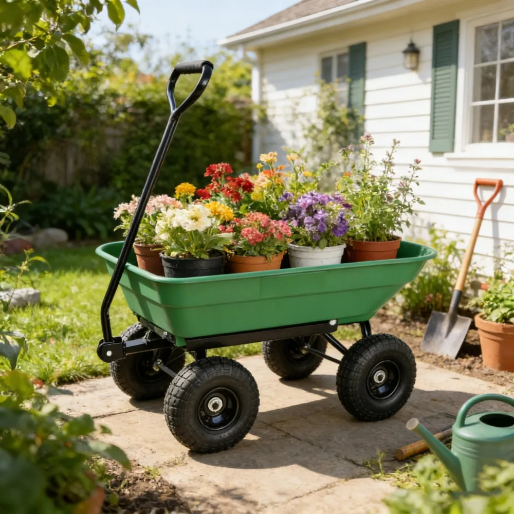Heavy Duty 75L Wheelbarrow Garden Dump Cart Wagon Trailer Quick-Release Dumping Tires for Landscaping Gardening Outdoor Yard