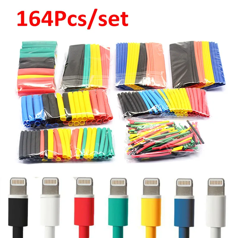 

164Pcs/set Multicolor Assorted Polyolefin Heat Shrink Tubing Tube Cable Sleeves Wrap Wire Set Shrinkage 2:1 Pipe Sleeve 8 Sizes