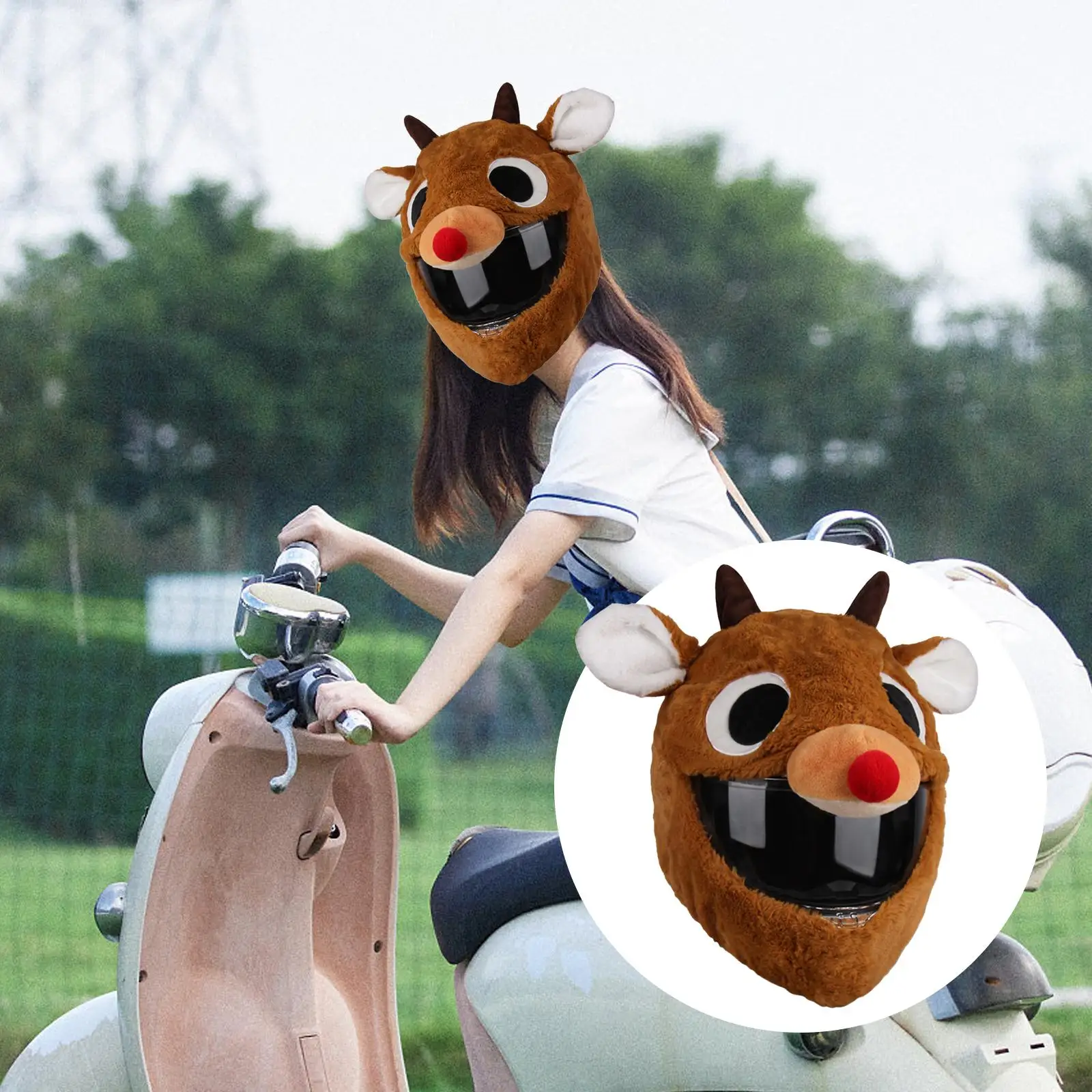 Cute Elk Animal Helmet Cover Plush Sleeve Motorcycle Decoration Accessories for Outdoor Winter Full Face Helmets