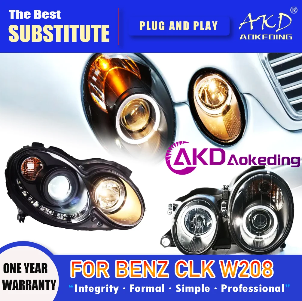 AKD Head Lamp for Benz clk W208 LED Headlight 1997-2003 Headlights W208 DRL Turn Signal High Beam Angel Eye Projector Lens