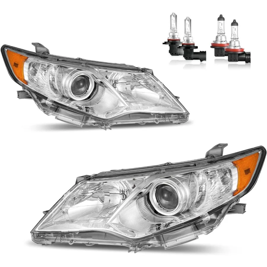 

Headlights for 2012 2013 2014 Toyota Camry L Se Le Xle Hybrid Headlamp Replacement Chrome Housing Amber Reflector Driver Passen