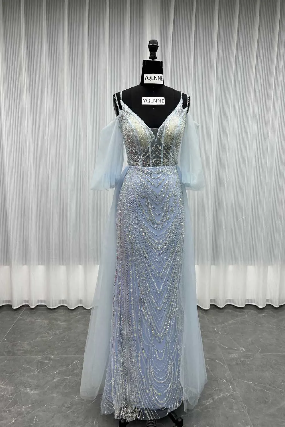 YQLNNE Dubai Mauve Pailletten bestickte Abendkleider Spaghetti Perlen formale Frauen Partykleid Meerjungfrau