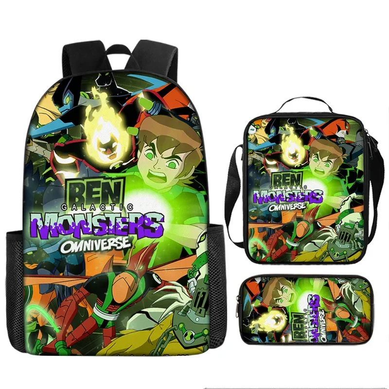 New Hacker Around Children'S Schoolbags Ben 10 Cartoon Cartoon Backpack Youth Lunch Bag With Pen Case Set 3d Satchel Pencil Case