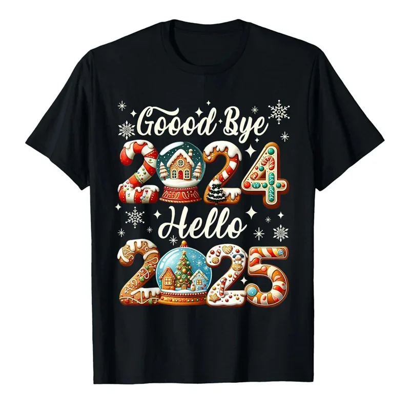 

Funny Goodbye 2024 Hello 2025 T Shirt For Men Women 3d Printed Short Sleeve Tees Family Happy New Year Holiday T-Shirt Tops