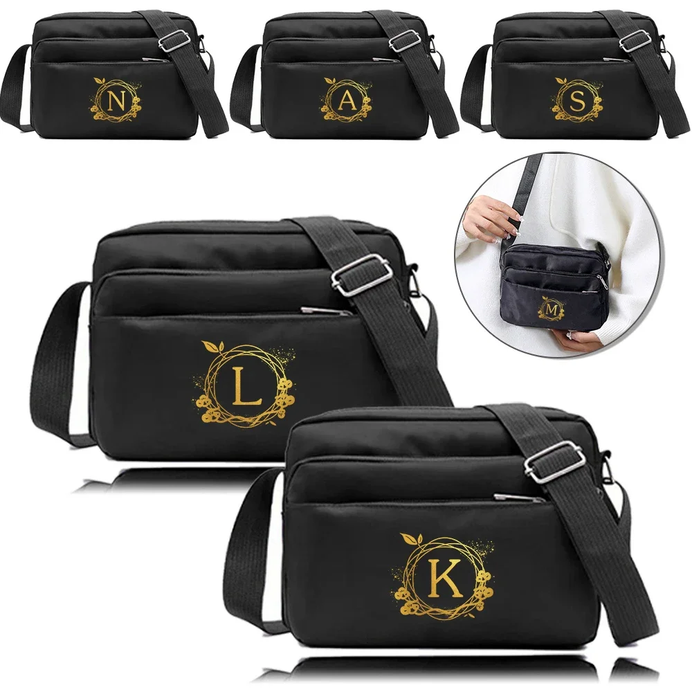 

Crossbody Bag Wreath Letter Printing Short Trip Dual-Use Daily Commute Storage Shoulder Bag Adjustable Strap Women Shopping Bag