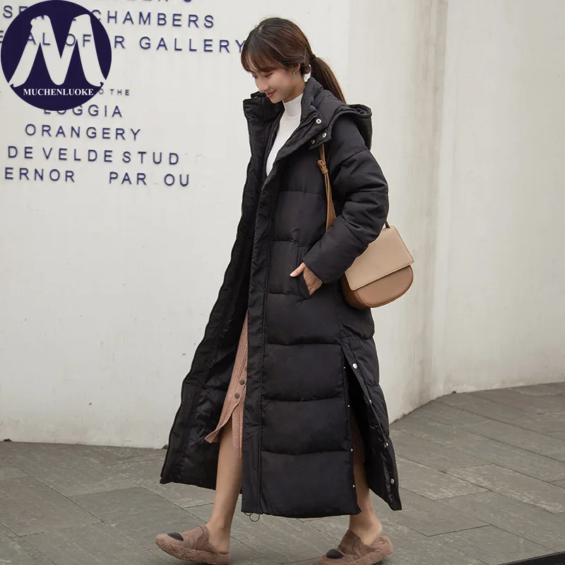 

Women's Winter Jacket 2025 New Korean Fashion Long-sleeve Hoodie Warm Coat Elegant Casual Loose Thicken Long Down Cotton Parkas