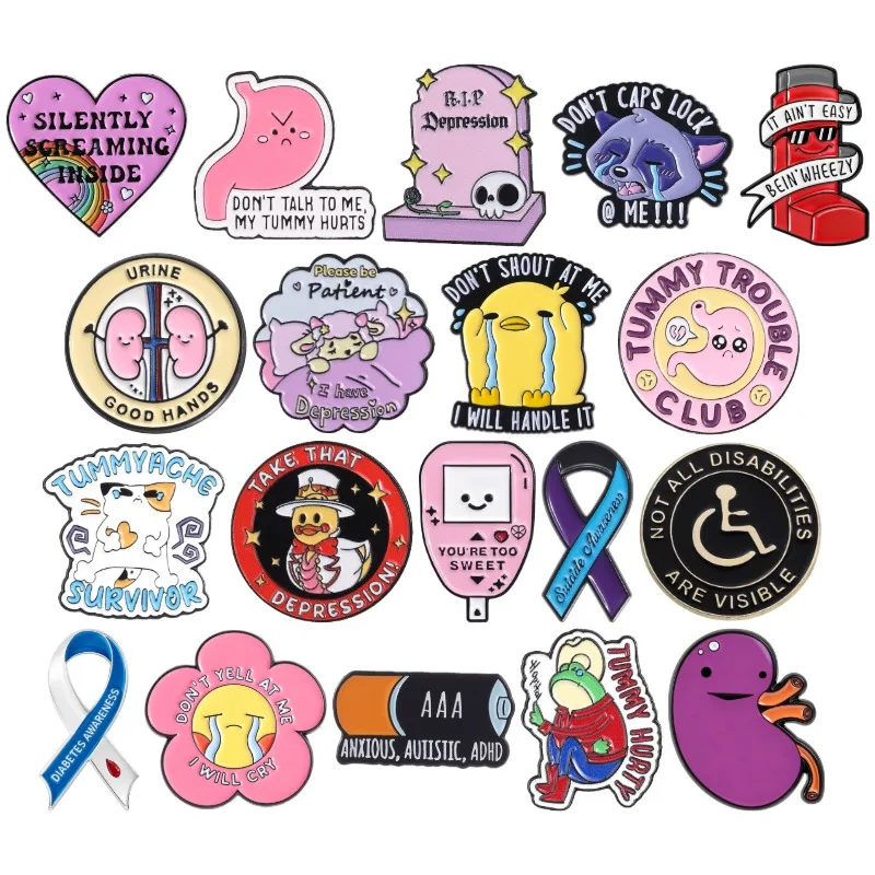 Invisible Diseases Enamel Pins Neurodiversity Diabetes Asthma Stomachache Brooches Lapel Badge Backpack Jewelry for Friends