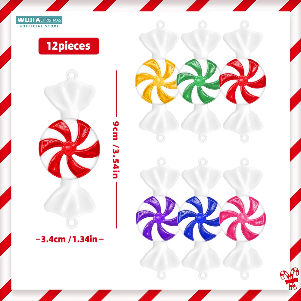 12PCS Christmas Lollipop Candy Cane Pendant Xmas Tree Hanging Ornaments for Holiday Party Navidad Natal Noel 2024 New Year Gifts