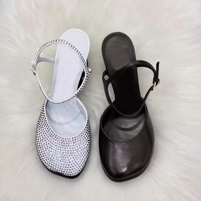 جولة الجبهة حزام الظهر عالية الكعب مصمم الأزياء النساء أحذية فاخرة تألق حجر الراين صنادل عالية الكعب الجدة النساء الأحذية #3