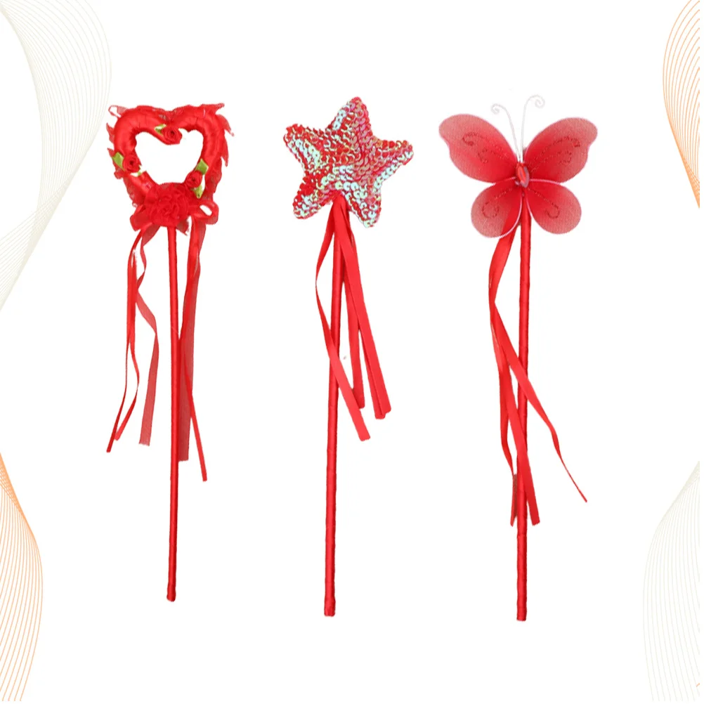 

3Pcs Angel Wands Cute Pentagram Heart Design Sparkly Wand for Children Birthday Celebration Party Decor Red Wands