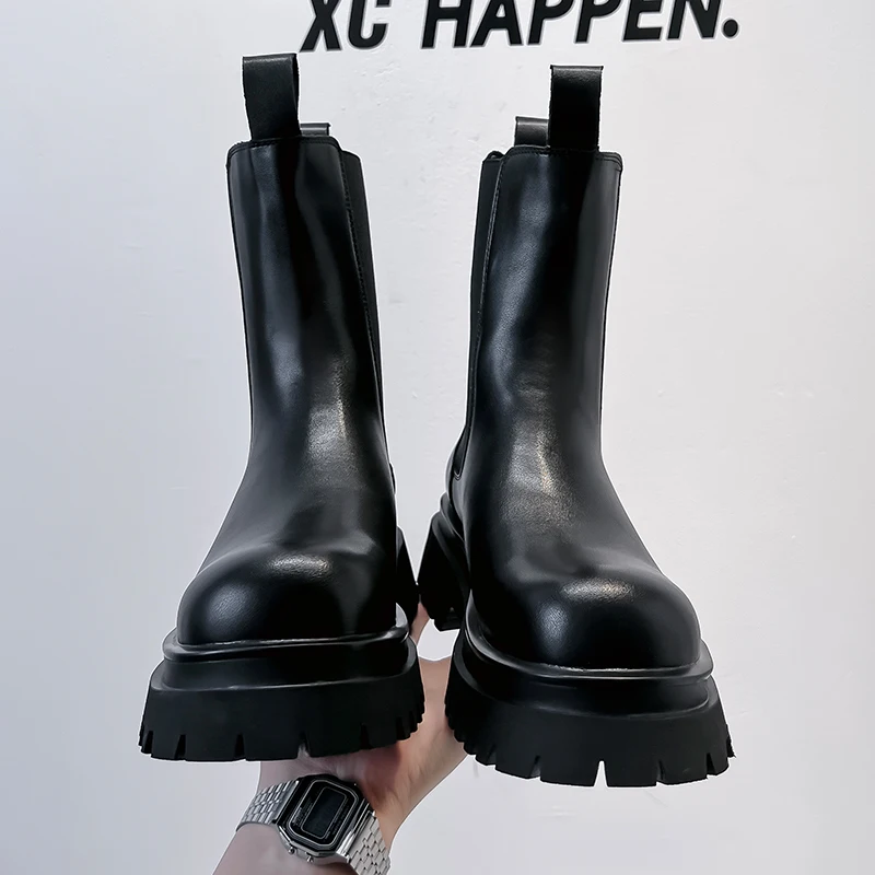 

Men's thick soled boots Designer's classic minimalist style Work or office Outdoor Trendy Youth Autumn and winter Black shoes