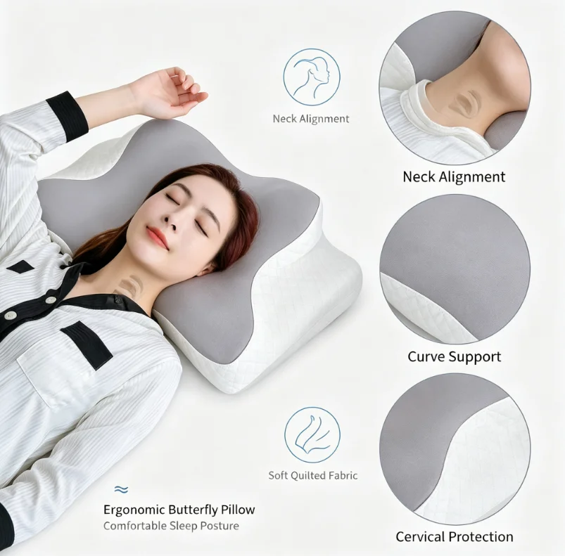 2-in-1 Ergonomic Orthopedic Cervical Pillow, Molded Foam Neck Cushion, Comfort Neck Support Relieve Neck Soreness for Daily Use