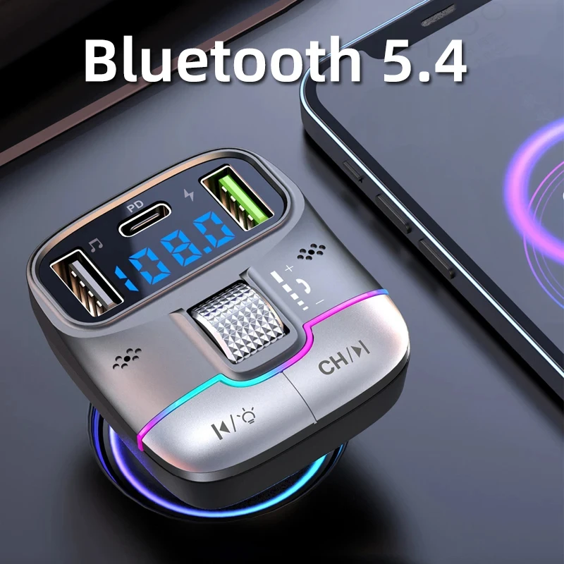 FM Transmitter Bluetooth 5.4 Hands-Free Portable Car AUX Radio Modulator MP3 Player with Fast Charging Adapter Auto Accessories