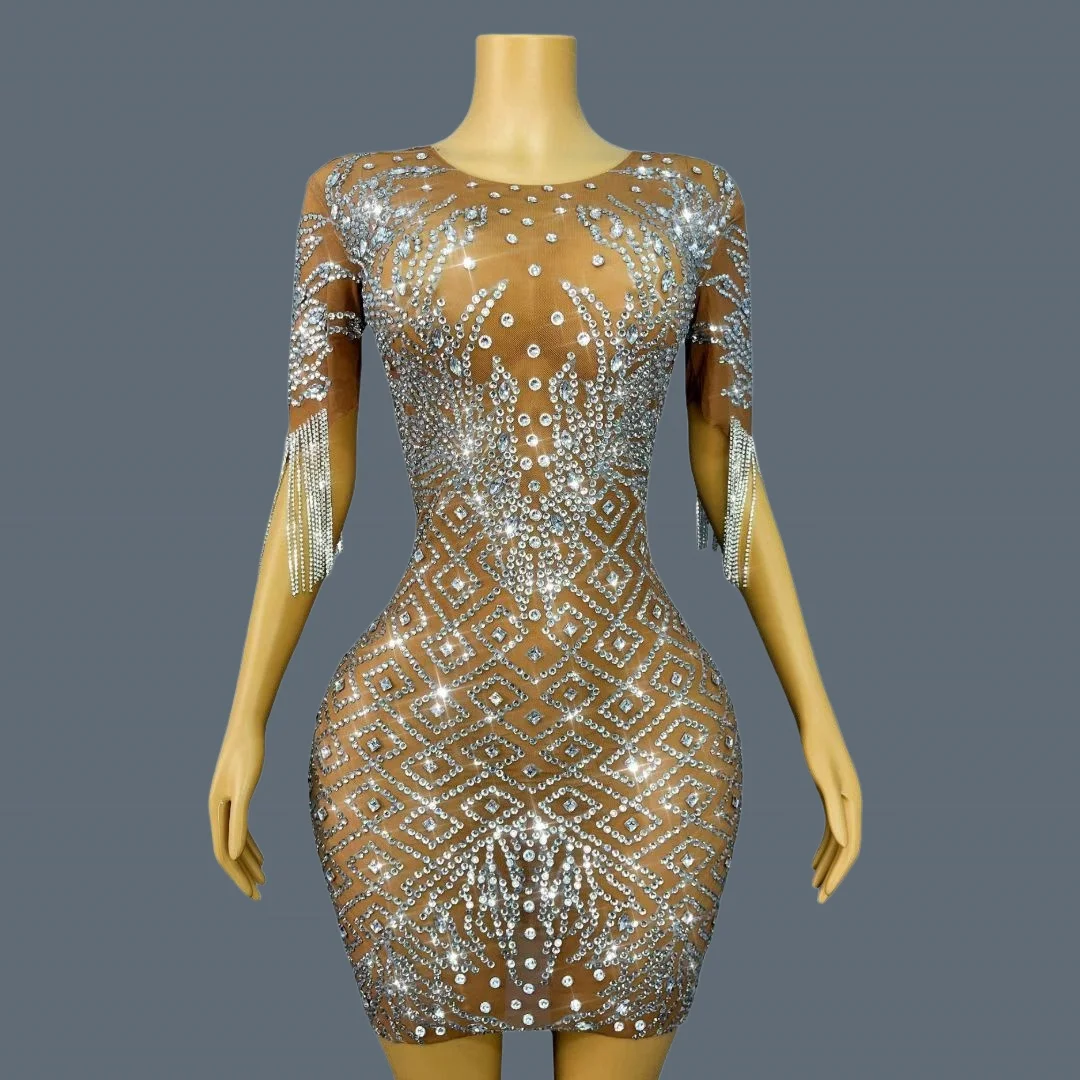 

Elegant Cocktail Dress Brilliant Brilliant Evening Dress Luxurious Sparkly Formal Tassel Short Dress Homecoming Prom Shuicaosi