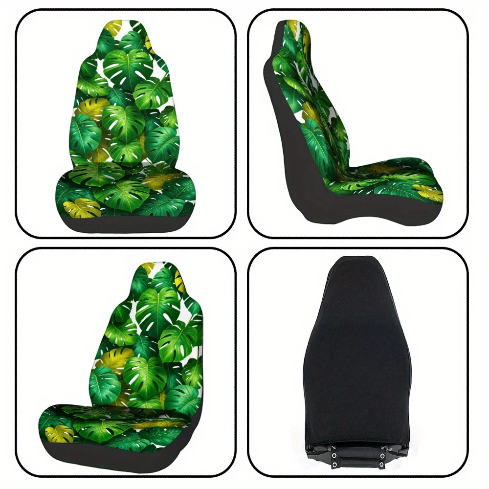 قطعتان من أغطية مقاعد السيارة المطبوعة بأوراق استوائية خضراء - قابلة للغسل، بوليستر متين، مناسب عالمي للسيارات وسيارات الدفع الرباعي والشاحنات - Gre نابضة بالحياة #6