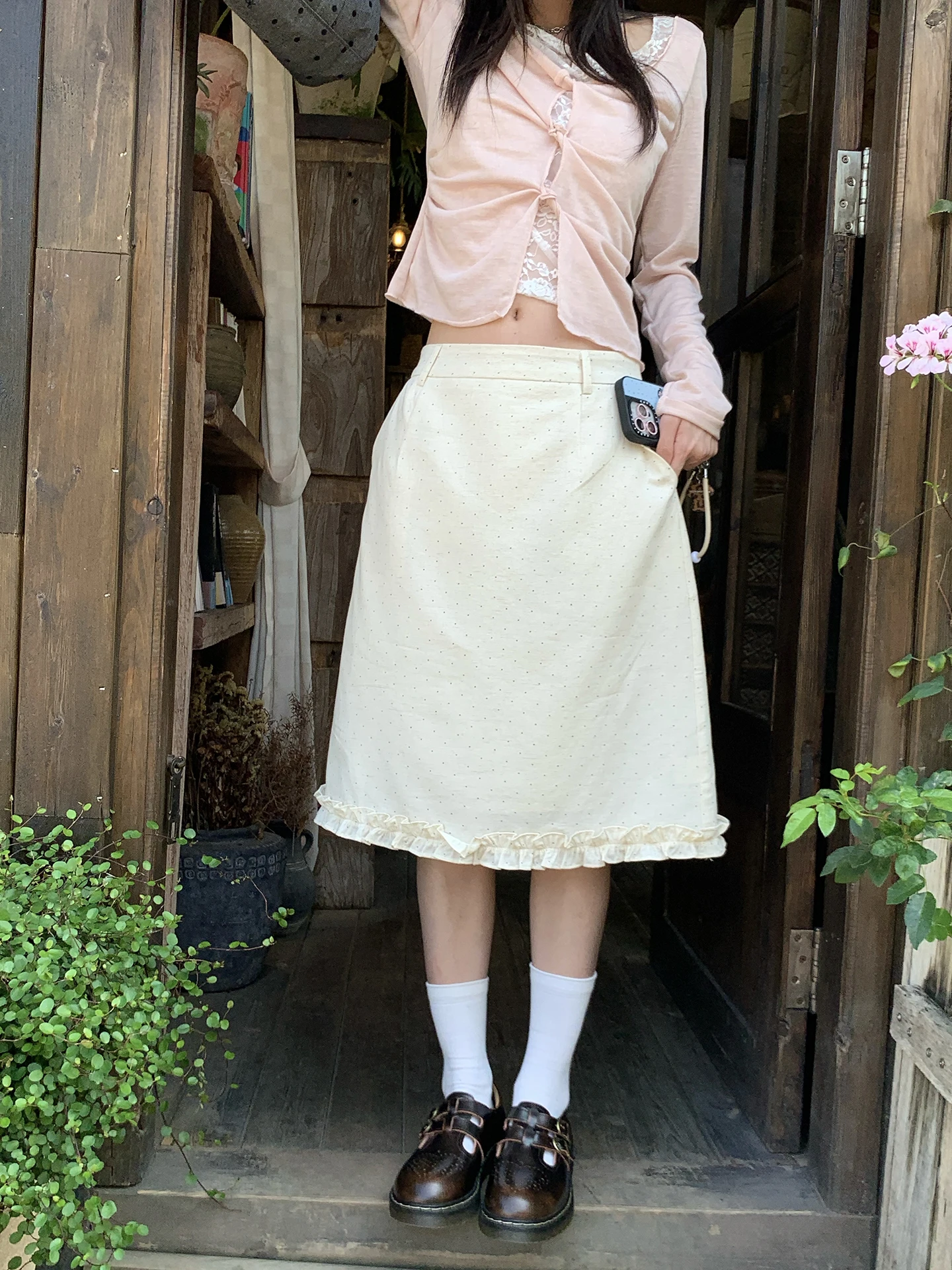 

Новая женская юбка миди Hollyii в корейском стиле с завышенной талией, прямого кроя, из хлопка и льна, в горошек, весна-лето