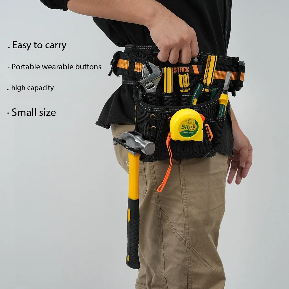 TOOLSTACK TSK-24 Piccola custodia per la lavorazione del legno Kit di attrezzi di archiviazione portatile multifunzionale Oxford Borsa per attrezzi da lavoro durevole con gancio rapido
