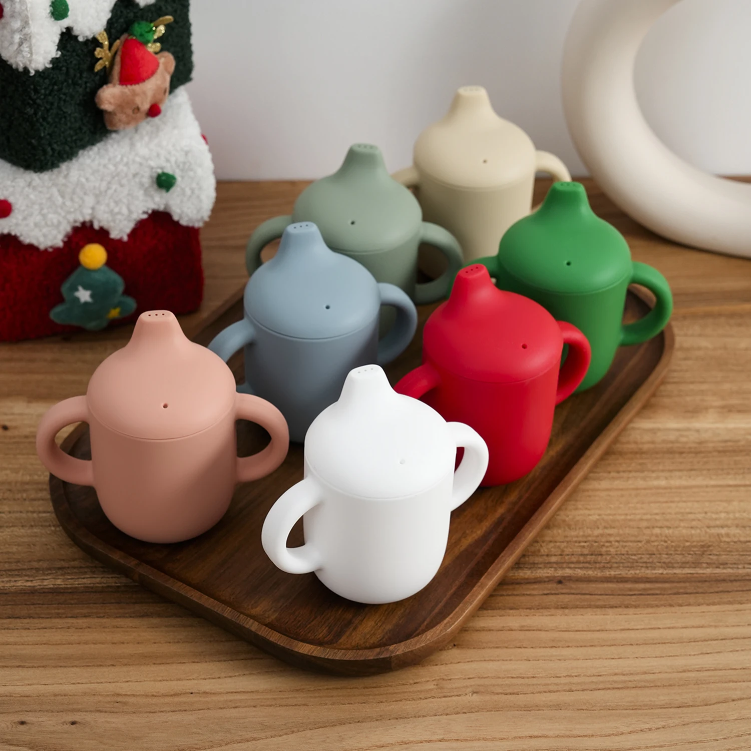 

1 шт., детская тренировочная чашка с двойной ручкой, силиконовая бутылка для воды, предметы первой необходимости для питья для младенцев, обучения малышей, Рождественский подарок