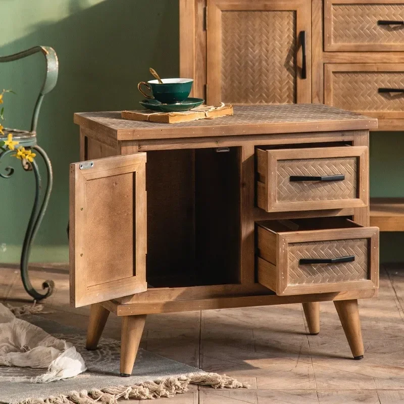 Log color bedside table small apartment living room sofa side table side table