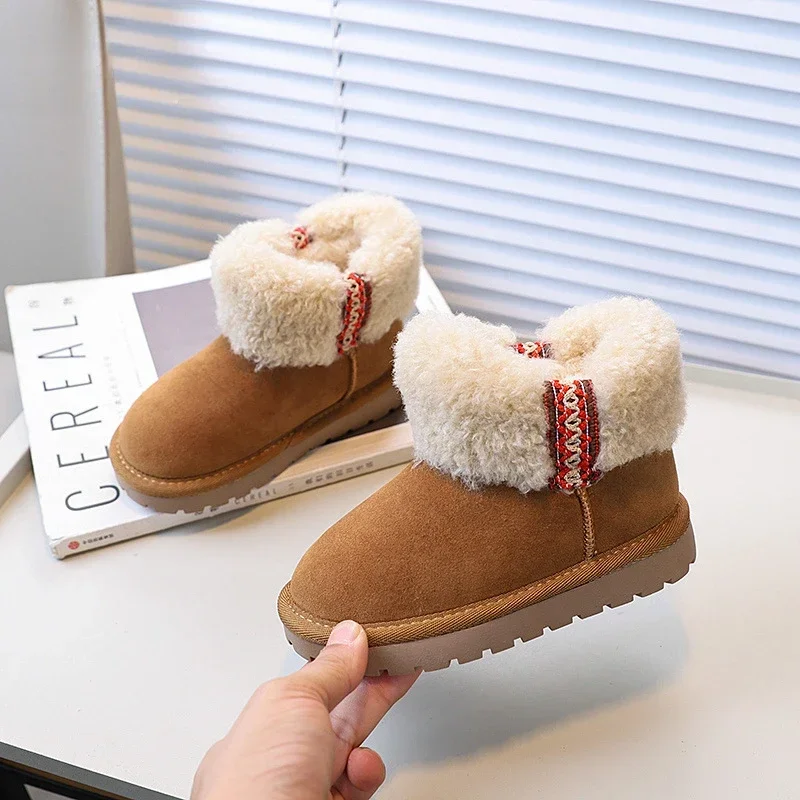 Trend Children's Winter Boots Warm Thickened Girl Snow Boots Black Brown Versatile Kids Causal Outdoor Thermal Boots Furry Hairy