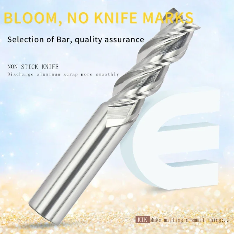 

HRC55 ° Aluminum End Mill 3 Flut High-gloss Aluminum Alloy Milling Cutter CNC Cutting Tools 1-12mm